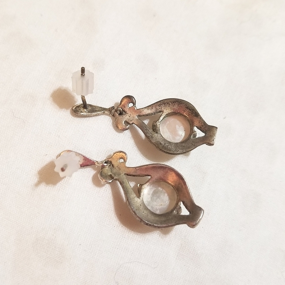 1920S Art Deco Mother of Pearl Marcasite Sterling Earrings - Picture 5 of 6